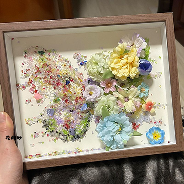 DIY crystal butterfly floral shadow box kit finished example