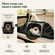 Expandable cat carrier with roomy side panels for car rides and vet visits