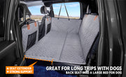 Gray hard-bottom dog backseat extender creating a wider platform in a truck