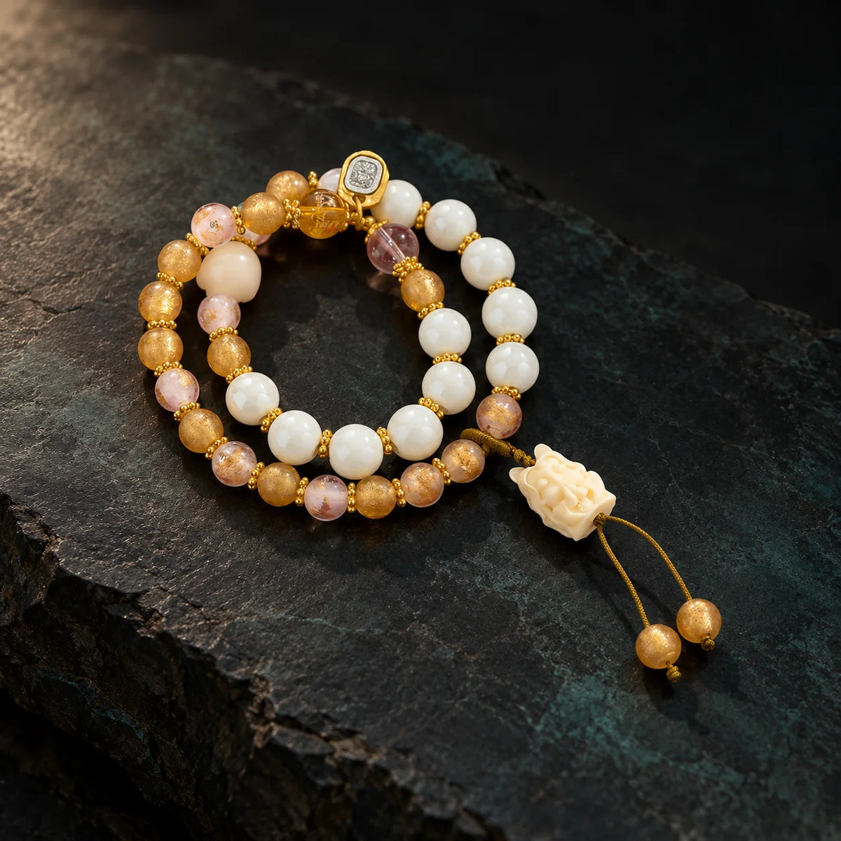 Golden Vigil guardian motif double-wrap bracelet