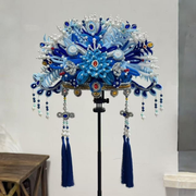 Blue DIY chenille stem phoenix crown headdress finished example