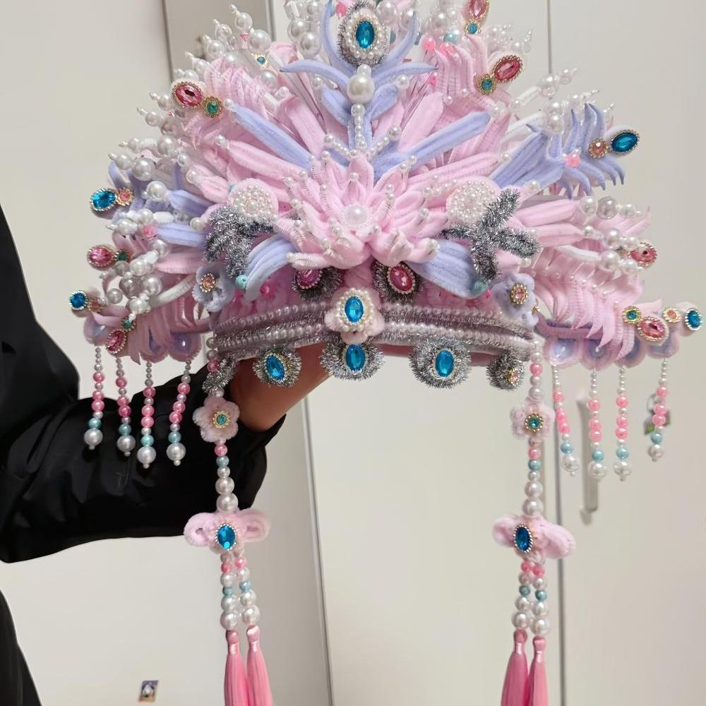 Pink DIY chenille stem phoenix crown headdress finished example